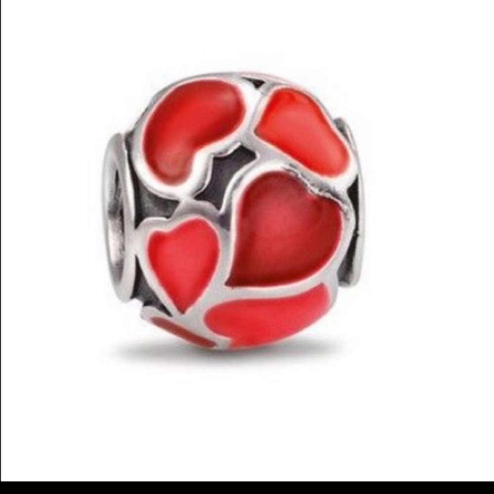 Pandora Sterling & Red Hearts Charn